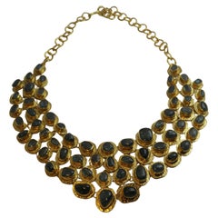 Kyanite Gold Plated Sterling Silver Statement Bib Necklace