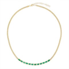 Collar de eslabones de oro amarillo de 14K con cianita de 3,34 ct, zafiros y esmeraldas