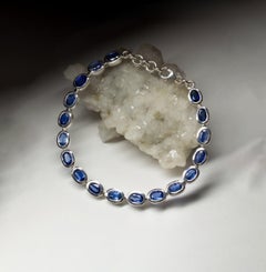 Kyanite Silver Bracelet 18 Fancy Oval Cut Adjustable Deep Blue Nepali Gemstone