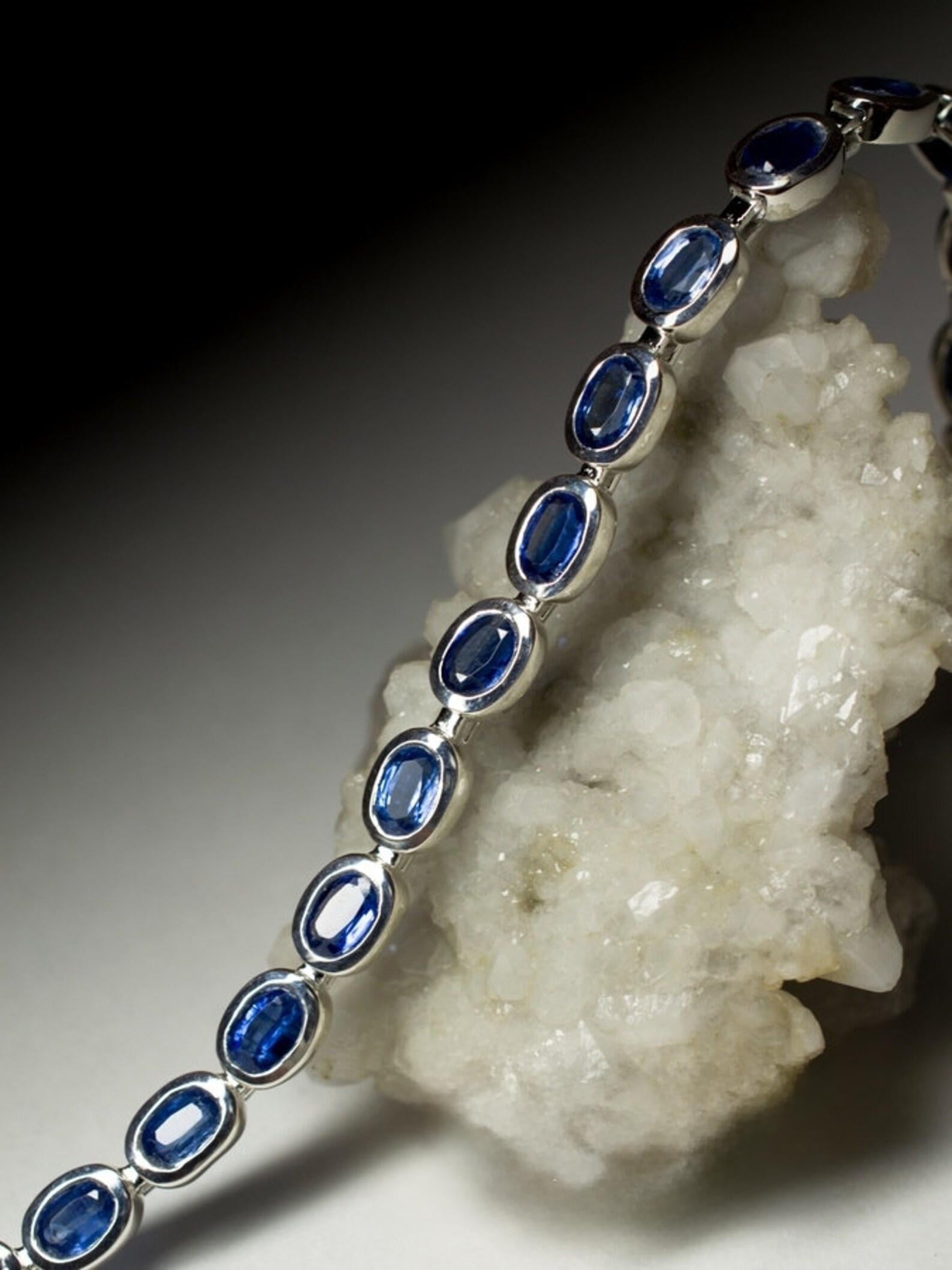 Artisan Kyanite Silver Bracelet 18 Fancy Oval Cut Adjustable Deep Blue Nepali Gemstone