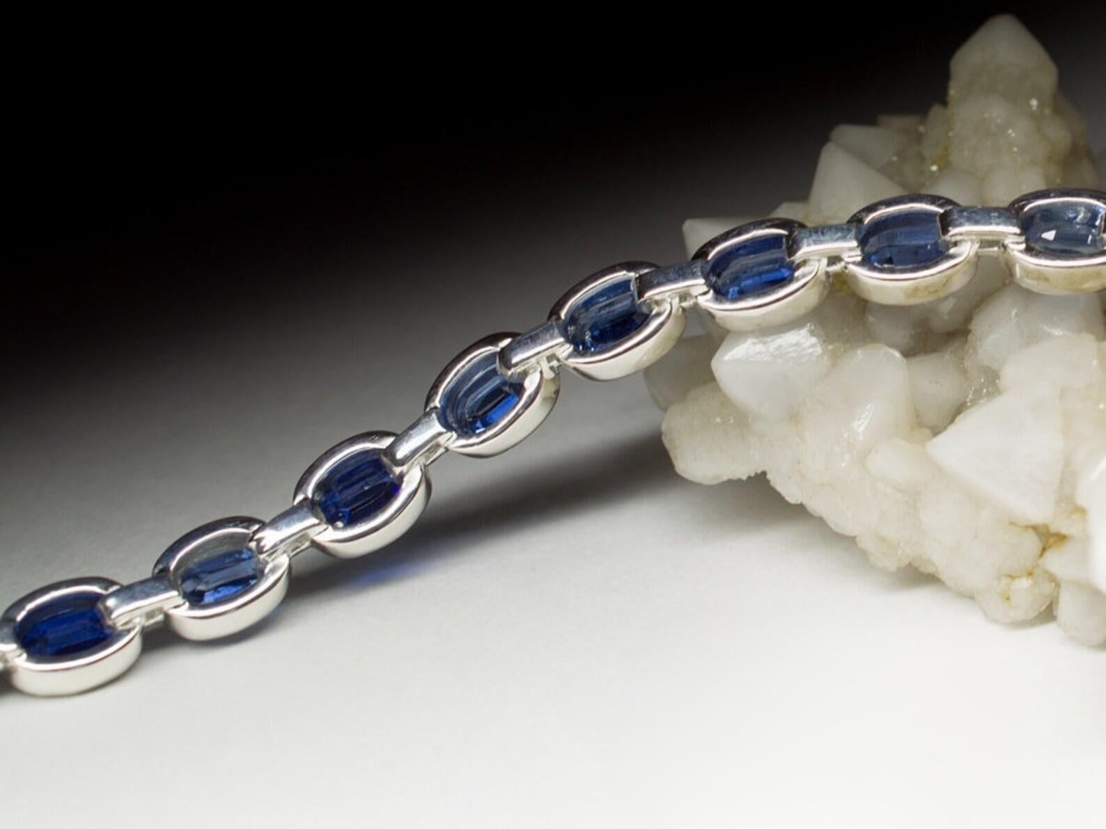 Kyanite Silver Bracelet 18 Fancy Oval Cut Adjustable Deep Blue Nepali Gemstone 1