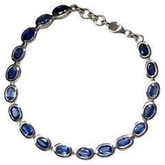 Kyanite Silver Bracelet 18 Fancy Oval Cut Adjustable Deep Blue Nepali Gemstone
