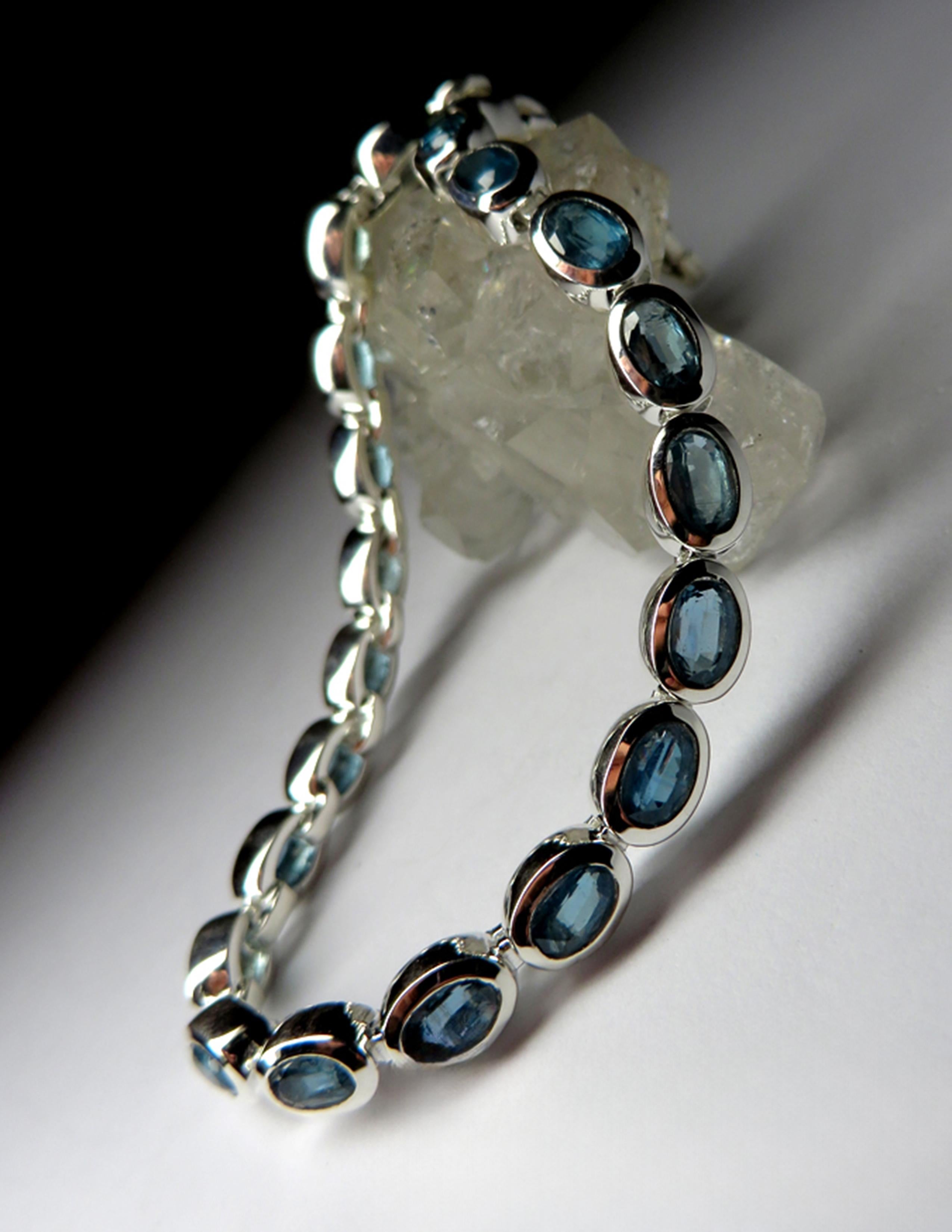 Women's or Men's Kyanite Silver Bracelet Wedding anniversary gift ideas Protection bracelet gift For Sale