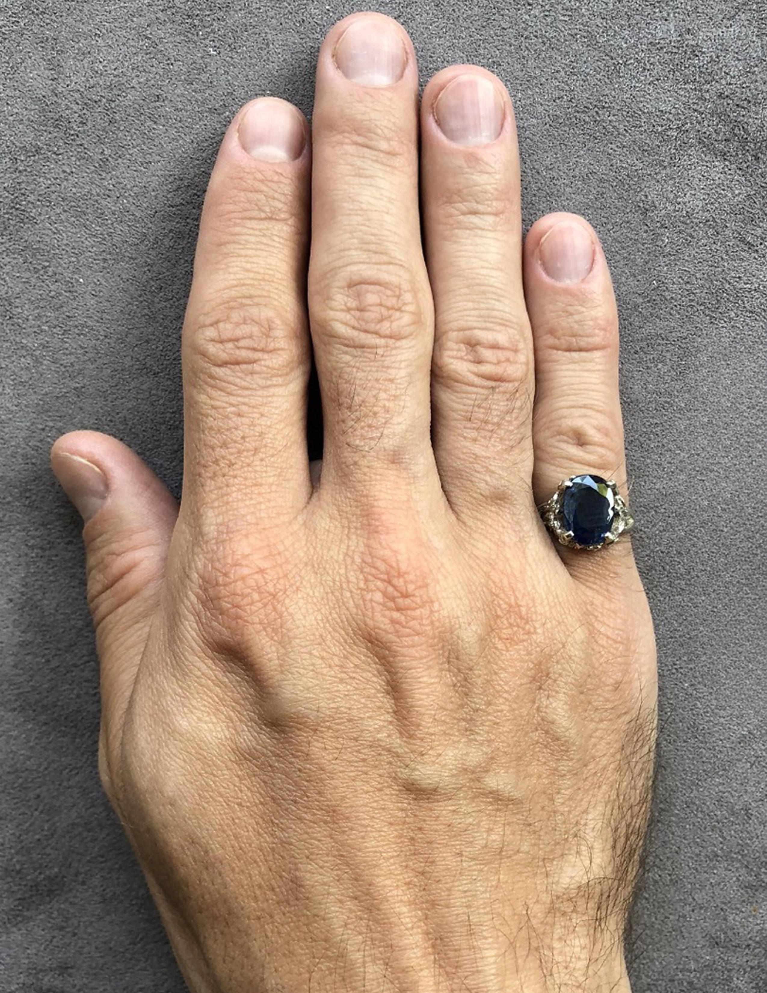 Artigiano Anello d'argento con kianite Fancy Oval Dark Blue Brunnera Flower Gemstone Vintage in vendita