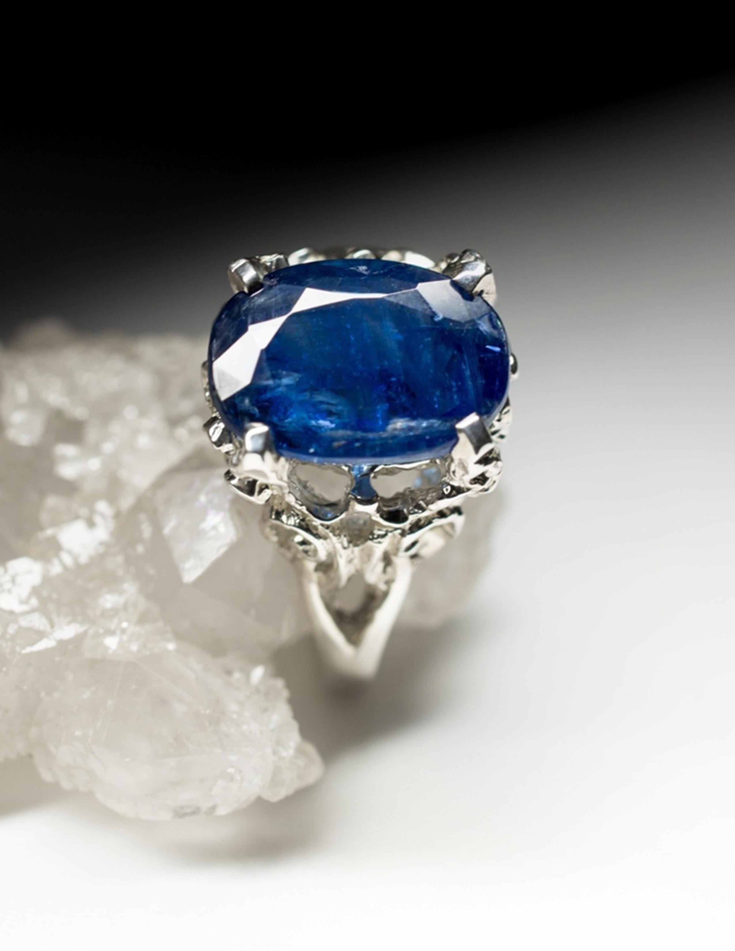 Anello d'argento con kianite Fancy Oval Dark Blue Brunnera Flower Gemstone Vintage In condizioni Nuovo in vendita a Berlin, DE