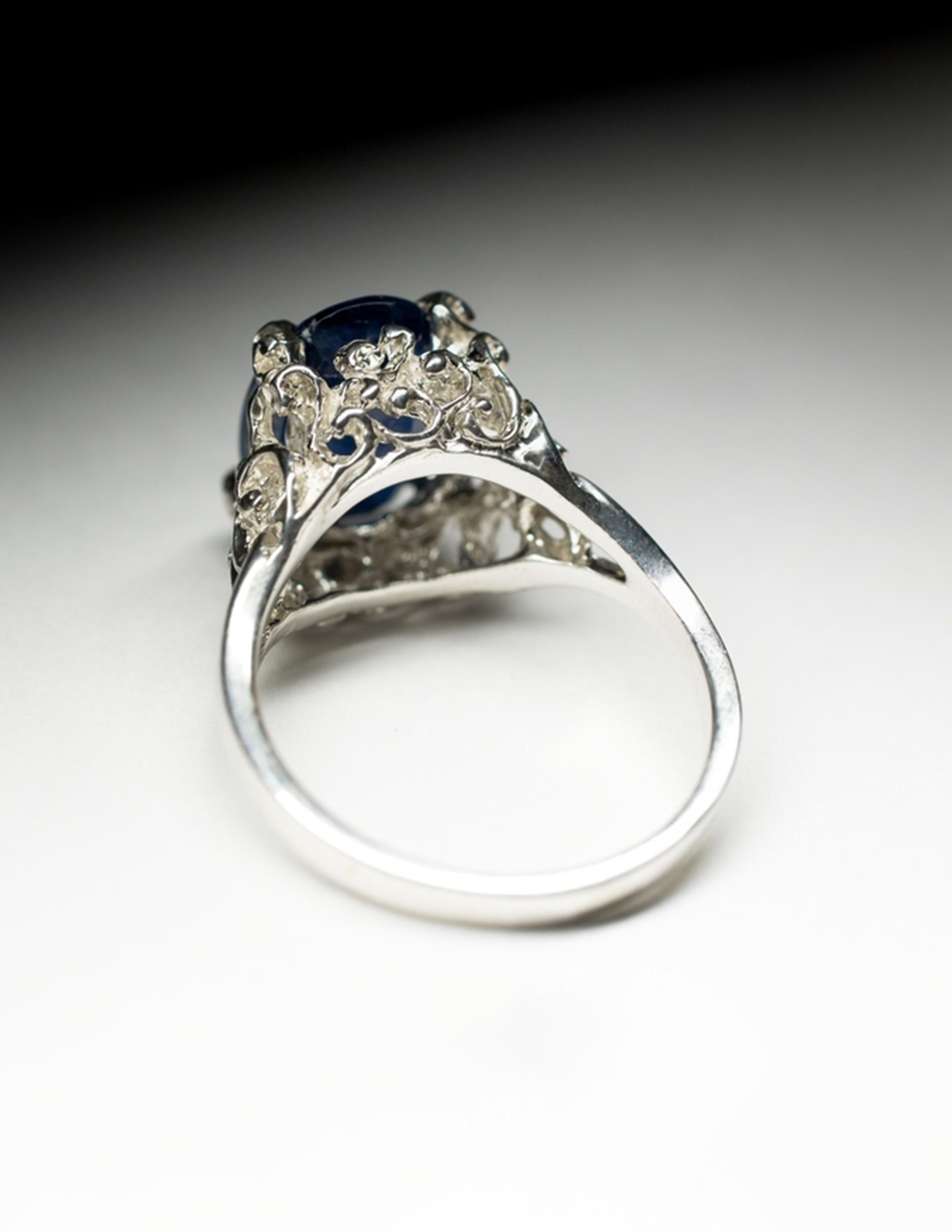 Anello d'argento con kianite Fancy Oval Dark Blue Brunnera Flower Gemstone Vintage in vendita 2