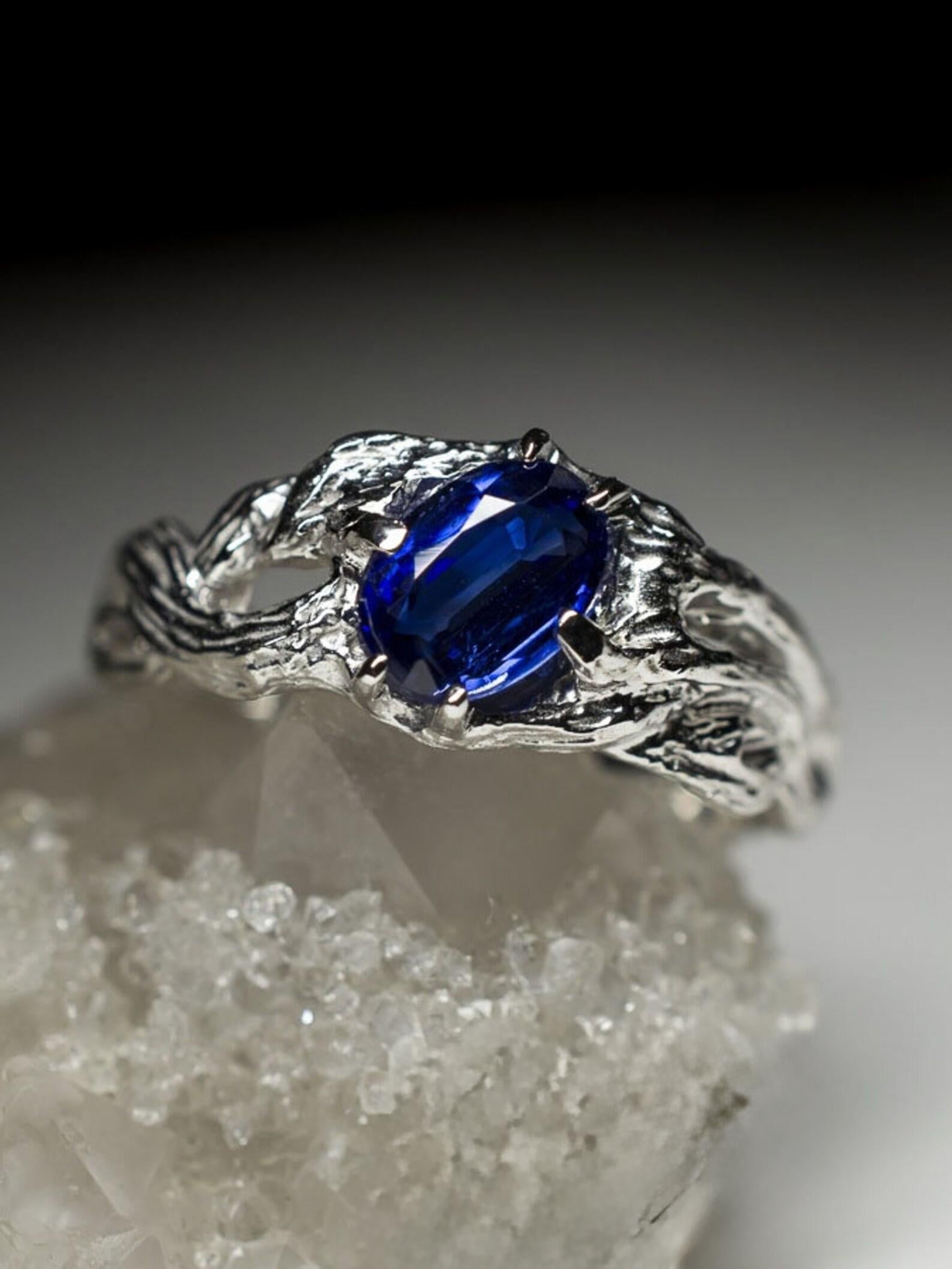 Kyanite Silver Ring Oval Deep Blue Translucent Nepalese Gem For Sale 4