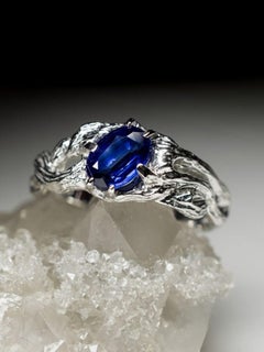 Kyanite Silver Ring Oval Deep Blue Translucent Nepalese Gem