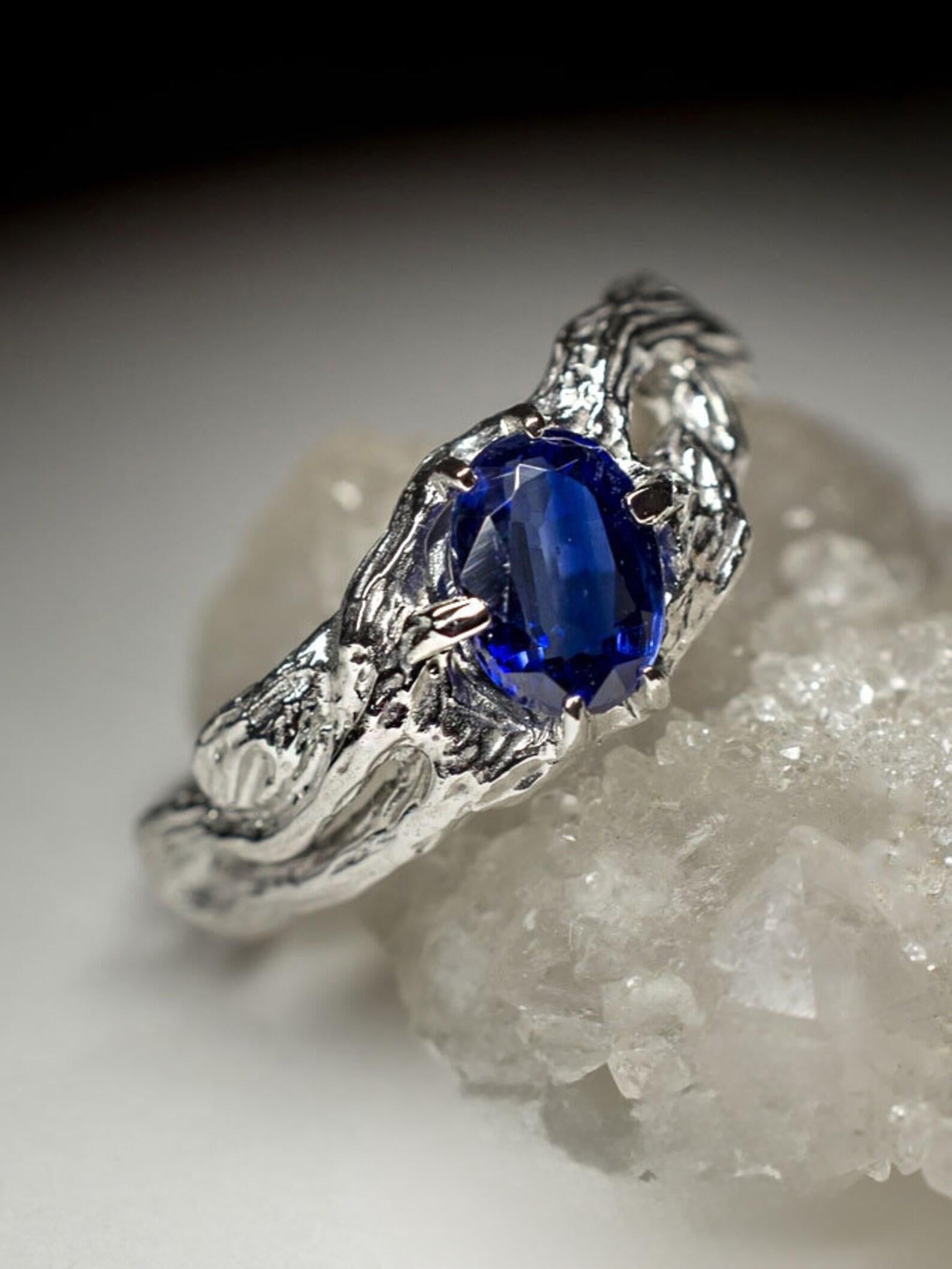 Kyanite Silver Ring Oval Deep Blue Translucent Nepalese Gem For Sale 1