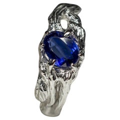 Kyanite Silver Ring Oval Deep Blue Translucent Nepalese Gem