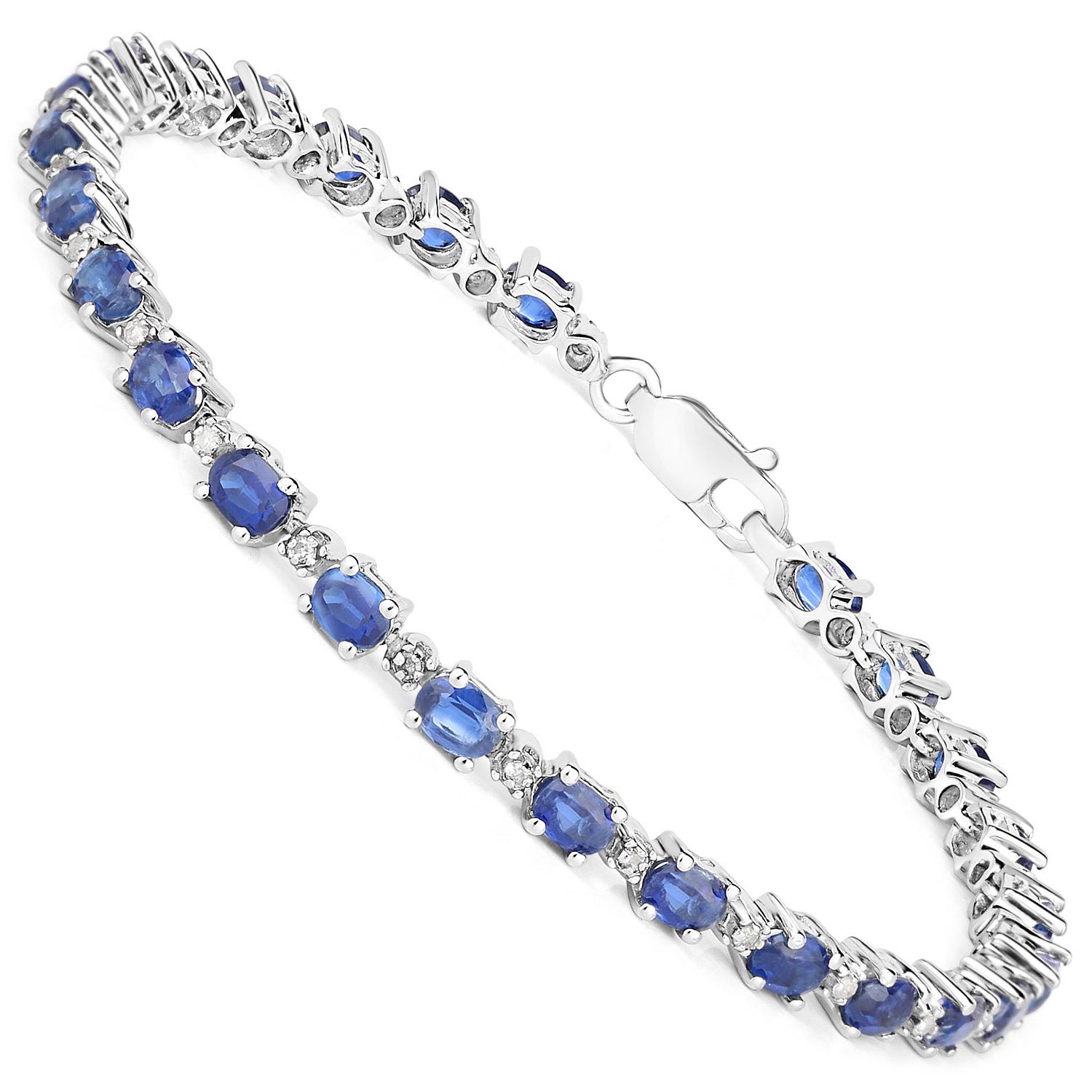 Contemporary Kyanite Tennis Bracelet With Diamonds 6.73 Carats Rhodium Plated Sterling Silver For Sale