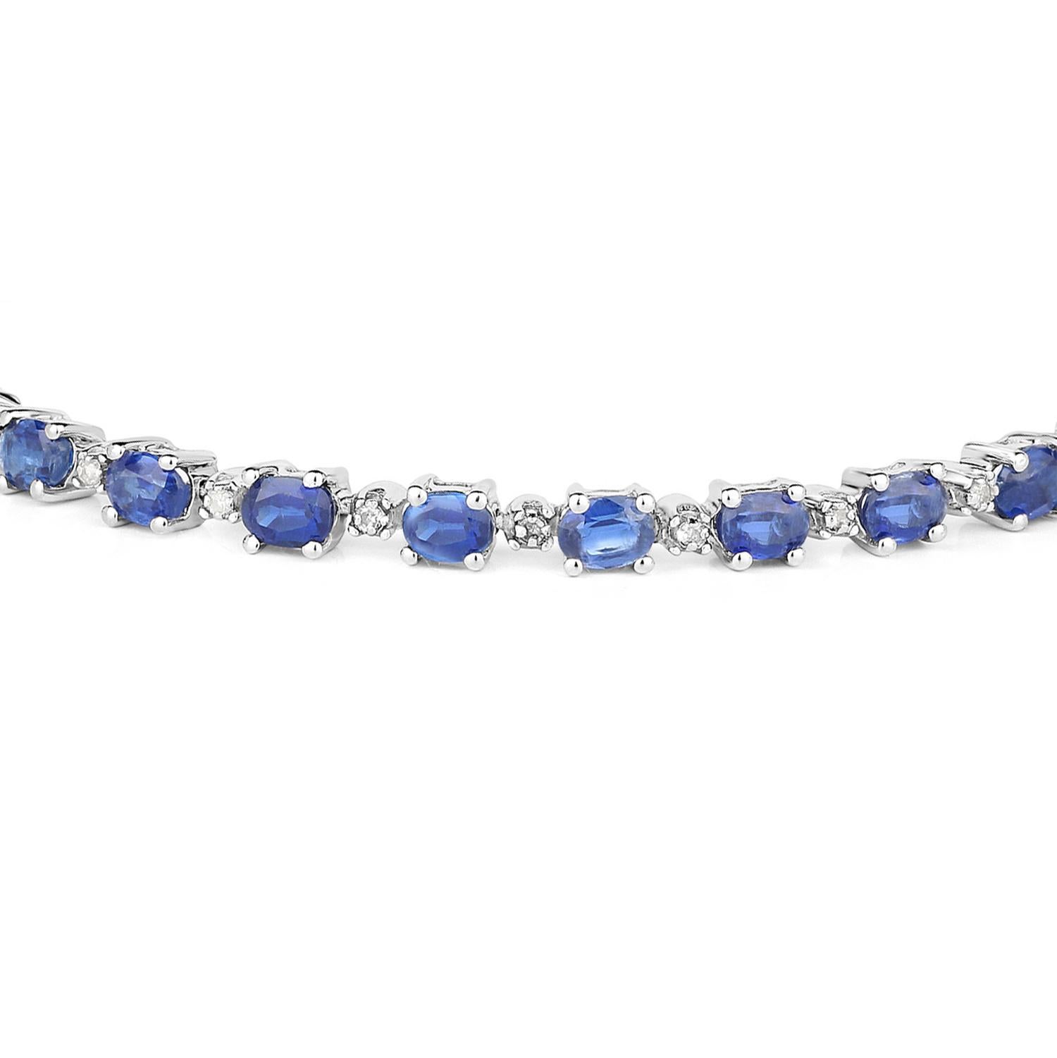 Mixed Cut Kyanite Tennis Bracelet With Diamonds 6.73 Carats Rhodium Plated Sterling Silver For Sale