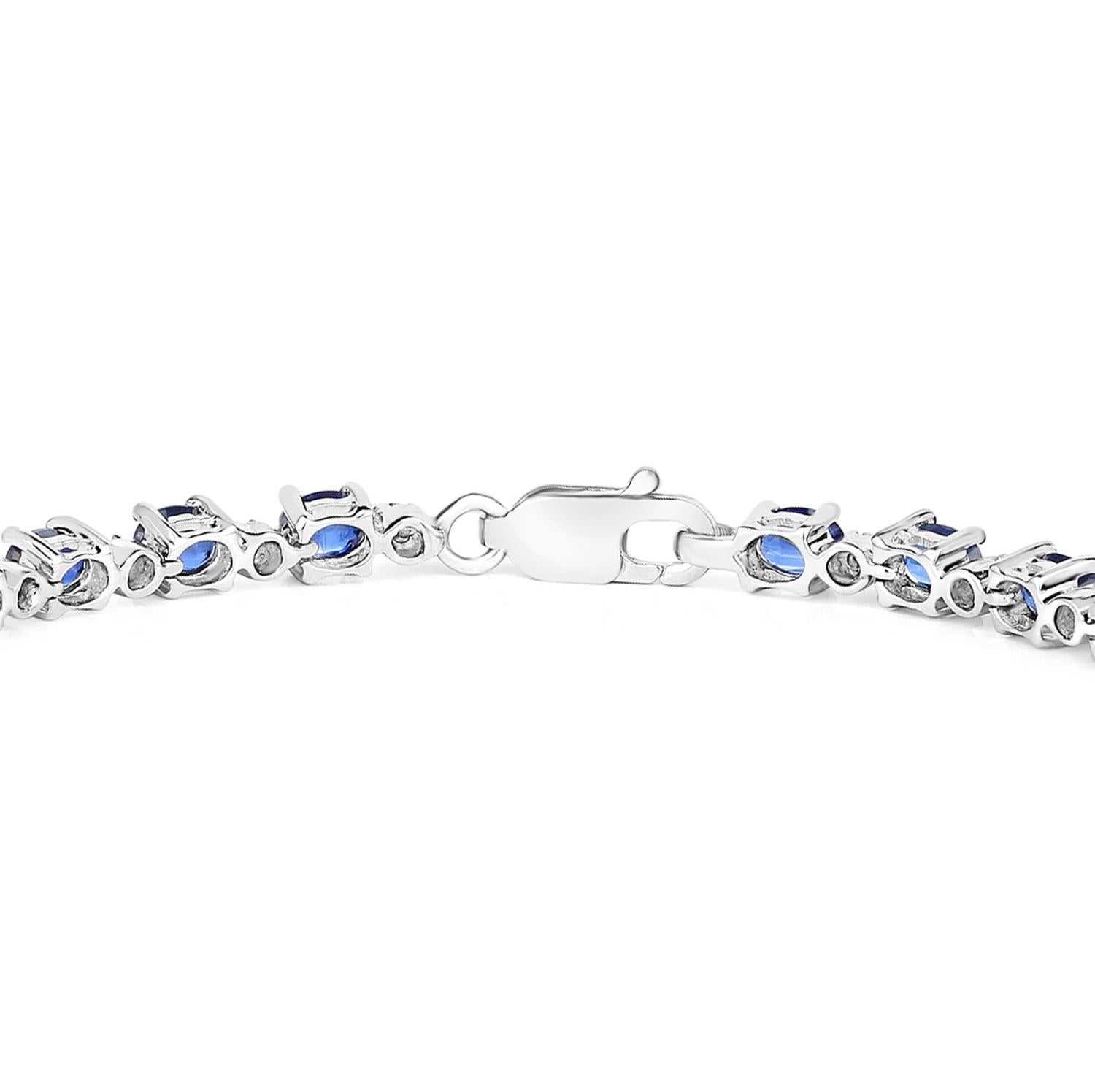 Kyanite Tennis Bracelet With Diamonds 6.73 Carats Rhodium Plated Sterling Silver In Excellent Condition For Sale In Laguna Niguel, CA