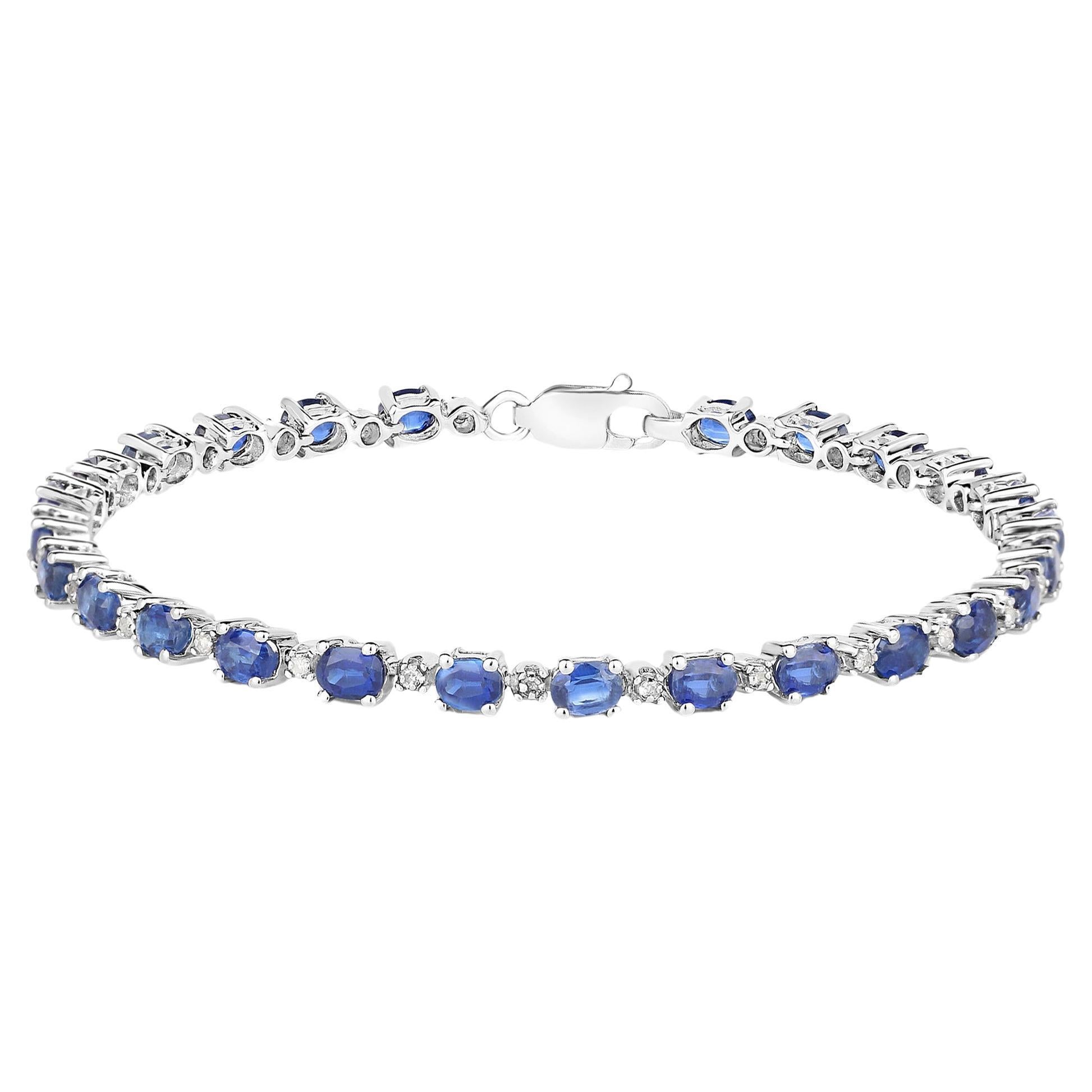 Kyanite Tennis Bracelet With Diamonds 6.73 Carats Rhodium Plated Sterling Silver