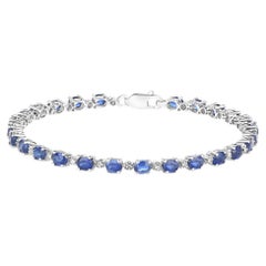 Kyanite Tennis Bracelet With Diamonds 6.73 Carats Rhodium Plated Sterling Silver