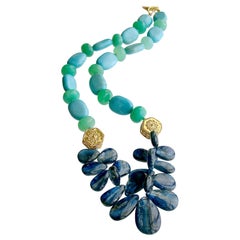 Kyanite Turquoise and Chrysoprase Statement Necklace, Lala II Necklace