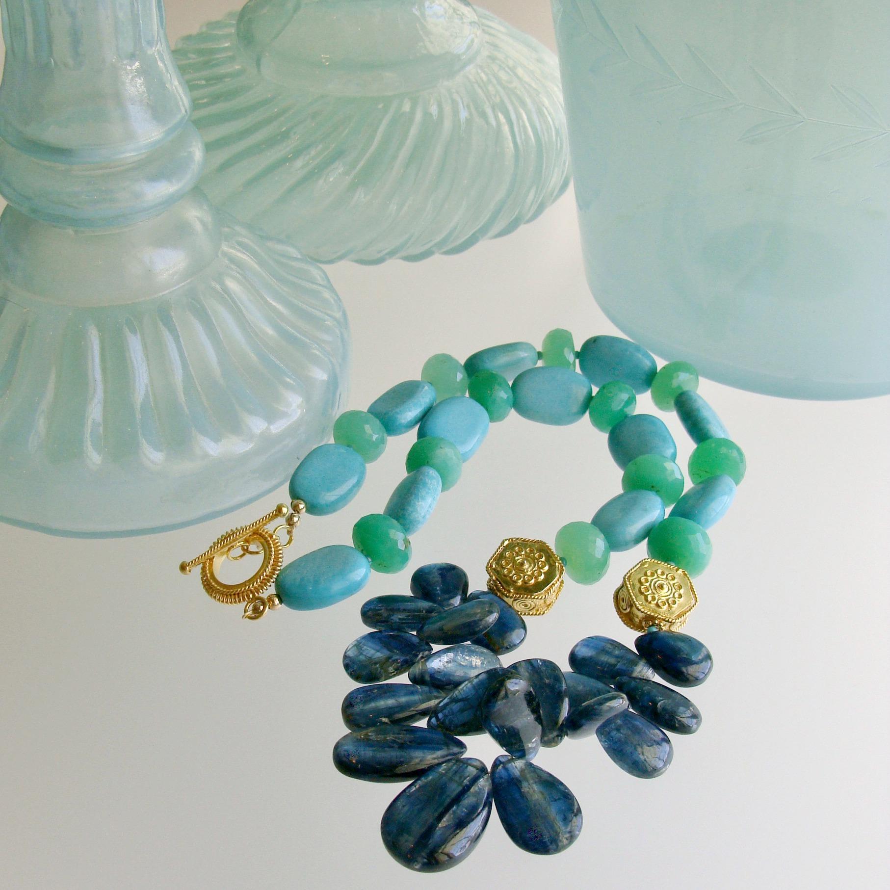 Artisan Kyanite Turquoise and Chrysoprase Statement Necklace, Lala II Necklace