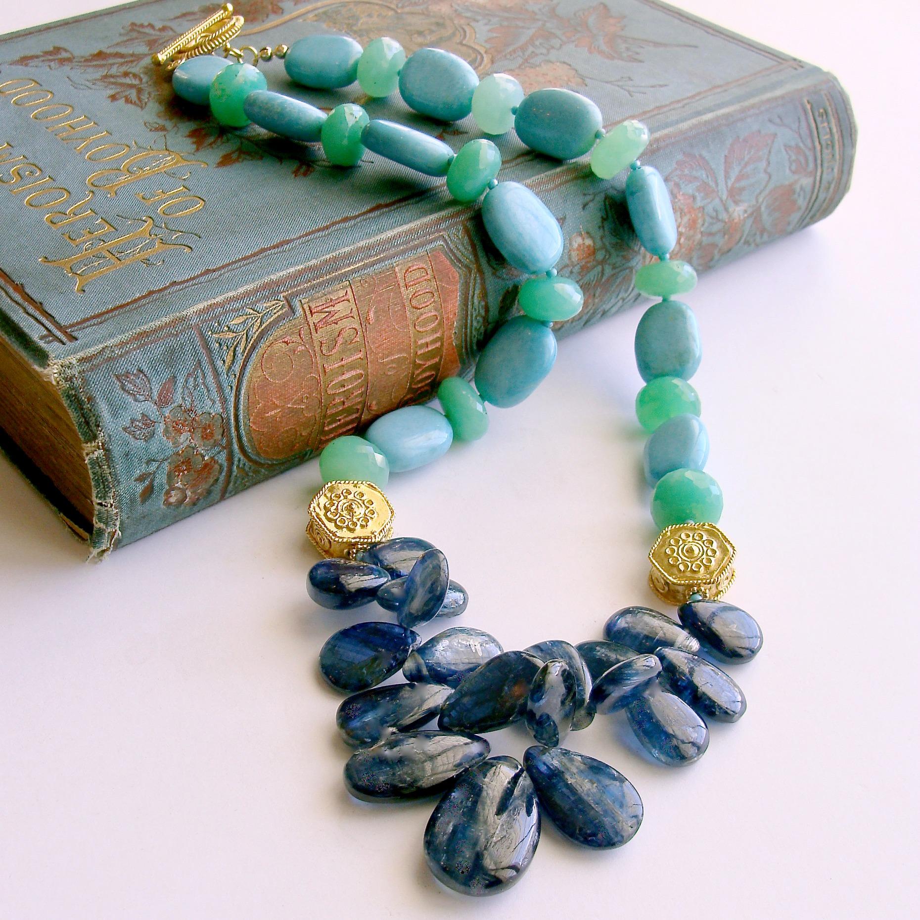 Tumbled Kyanite Turquoise and Chrysoprase Statement Necklace, Lala II Necklace