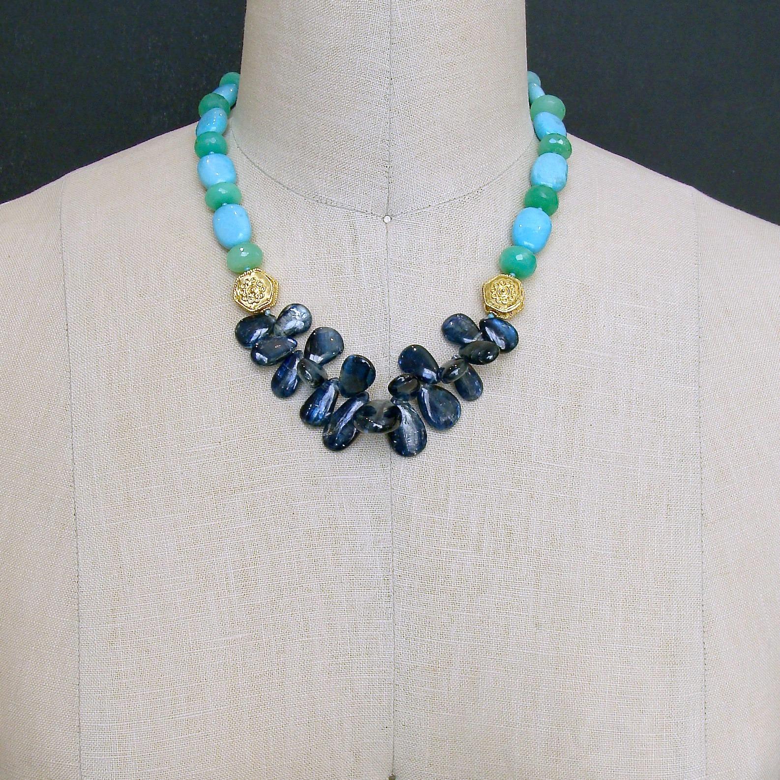 Kyanite Turquoise and Chrysoprase Statement Necklace, Lala II Necklace In New Condition In Colleyville, TX