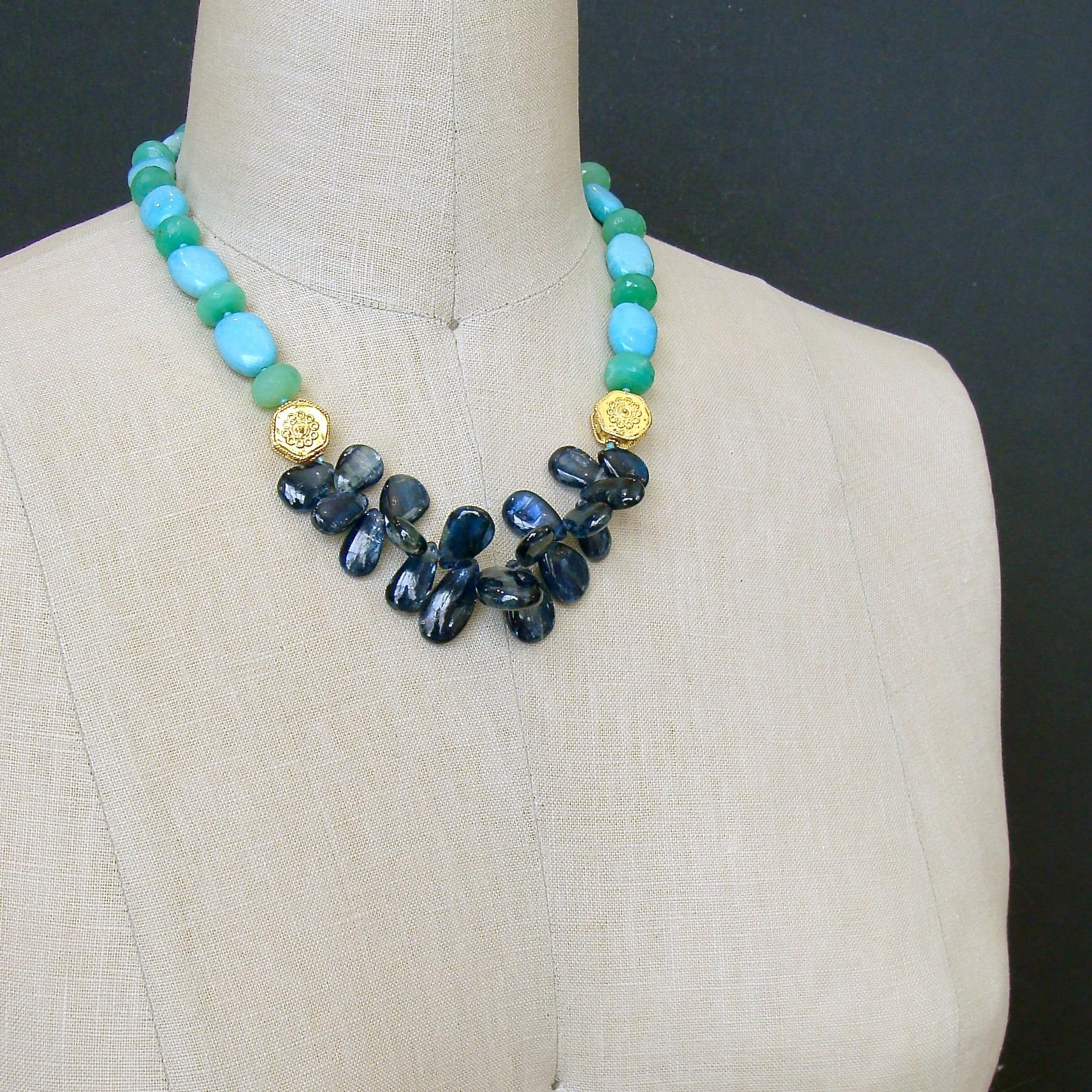 Women's Kyanite Turquoise and Chrysoprase Statement Necklace, Lala II Necklace
