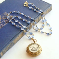 Kyanite with Georgian Crown & Mother of Pearl Vinaigrette Locket, Azora Necklace