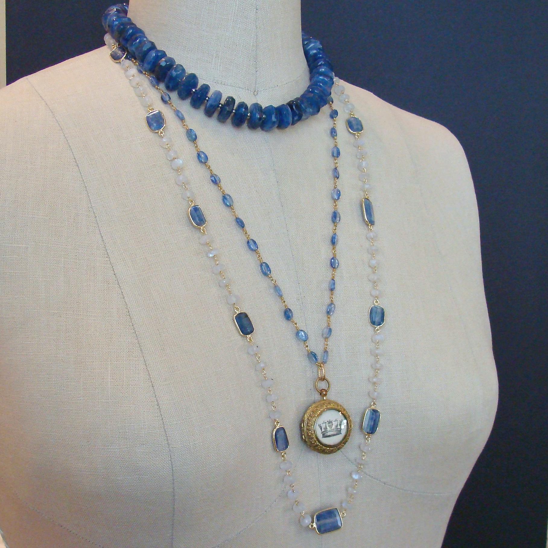 Kyanite with Georgian Crown & Mother of Pearl Vinaigrette Locket, Azora Necklace 3
