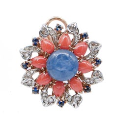 Kyanite, Corals, Sapphires, Diamonds, Rose Gold and Silver Earrings