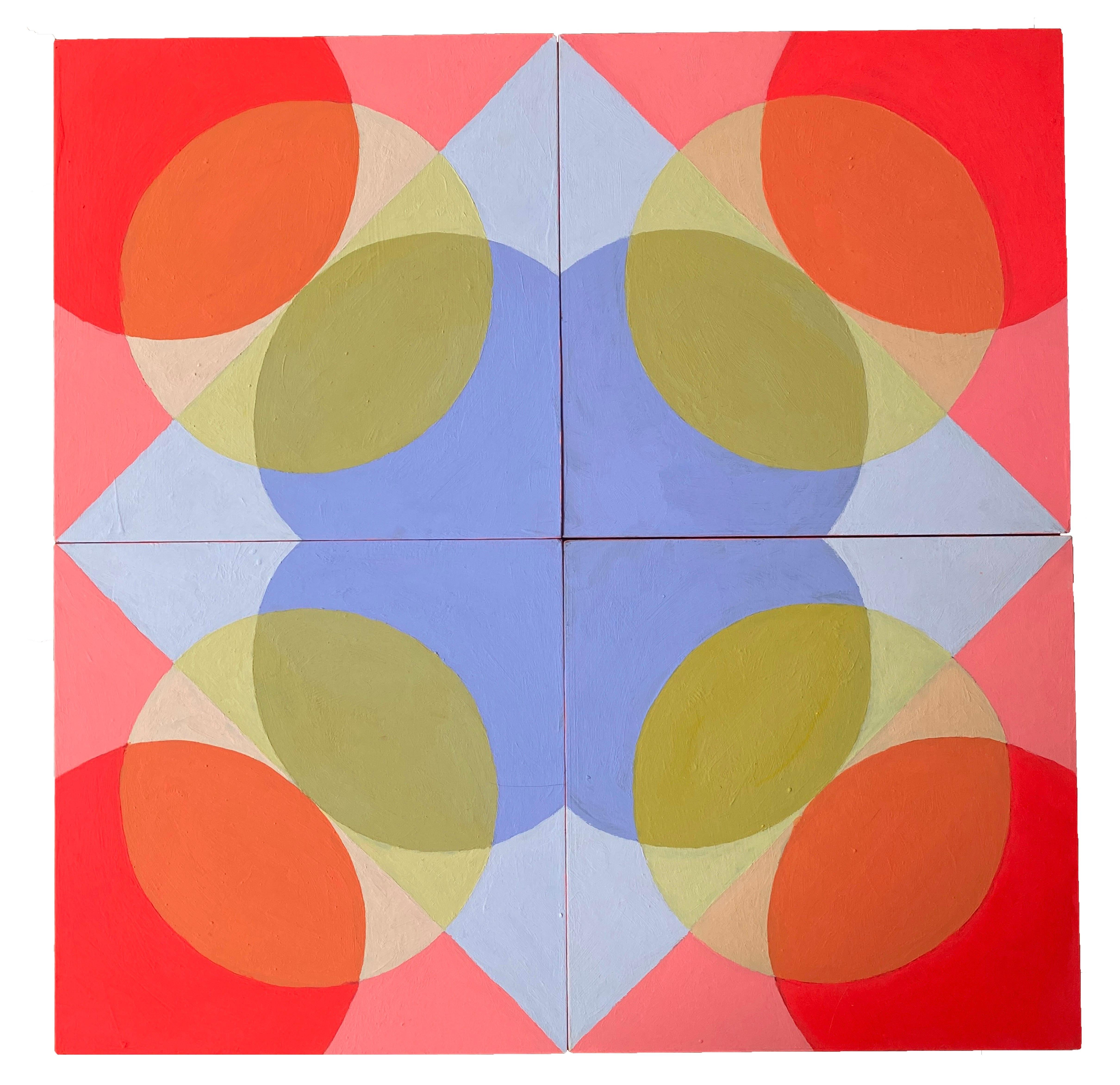 Set aus vier Gemälden mit verschiedenen Optionen geometrischer Abstraktion in Blau und Rot – Painting von Kyla Kegler