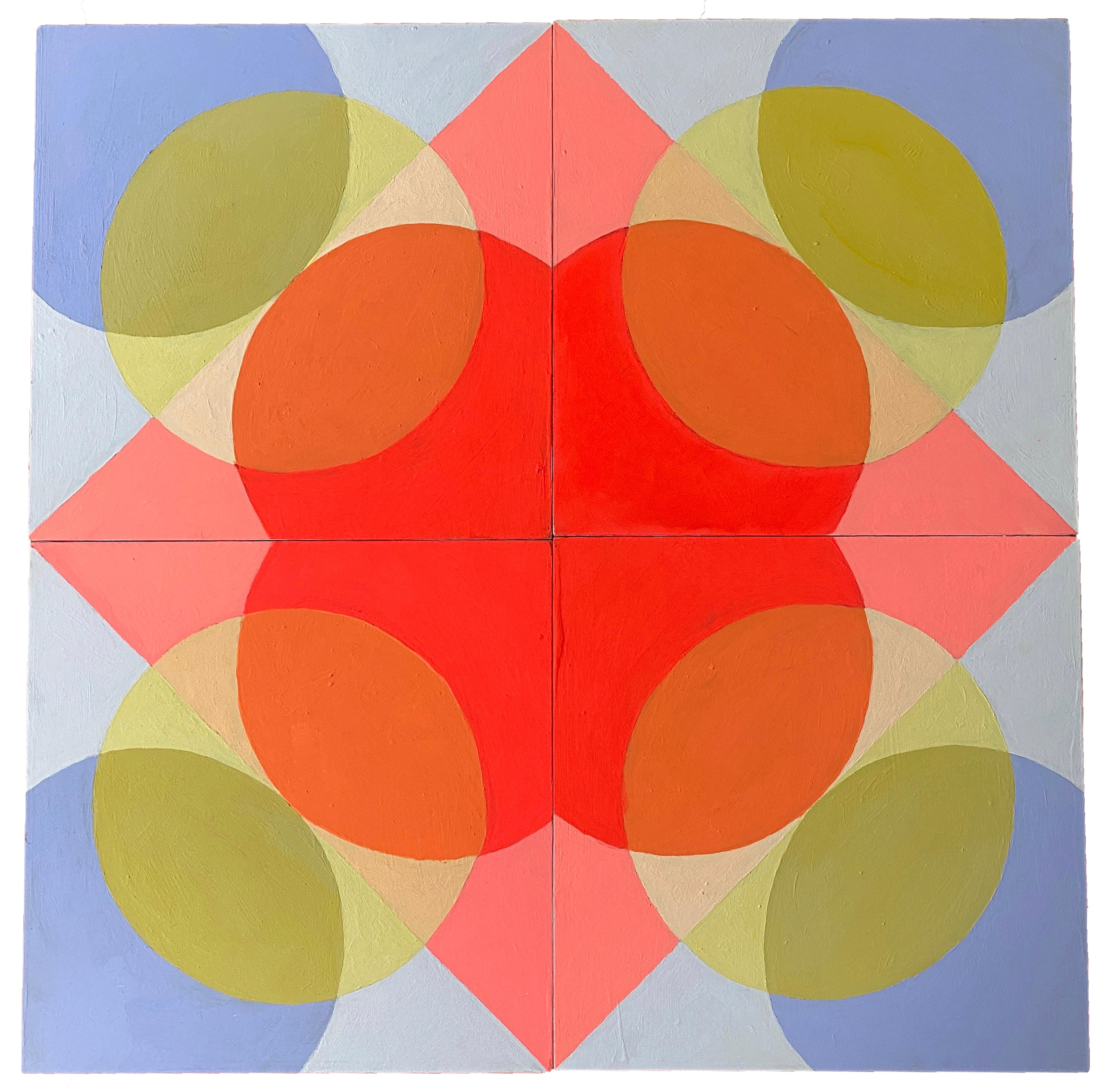 Set aus vier Gemälden mit verschiedenen Optionen geometrischer Abstraktion in Blau und Rot (Zeitgenössisch), Painting, von Kyla Kegler