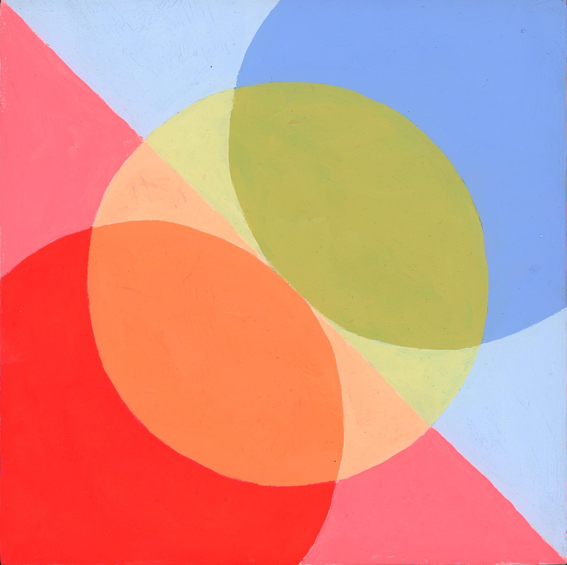 Set aus vier Gemälden mit verschiedenen Optionen geometrischer Abstraktion in Blau und Rot (Orange), Abstract Painting, von Kyla Kegler