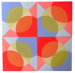 A set of four paintings multiple options geometric abstraction blue red greeh