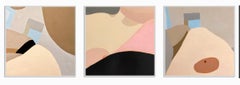 A set of three contemporary abstract gouache paintings Female artist Framed Red