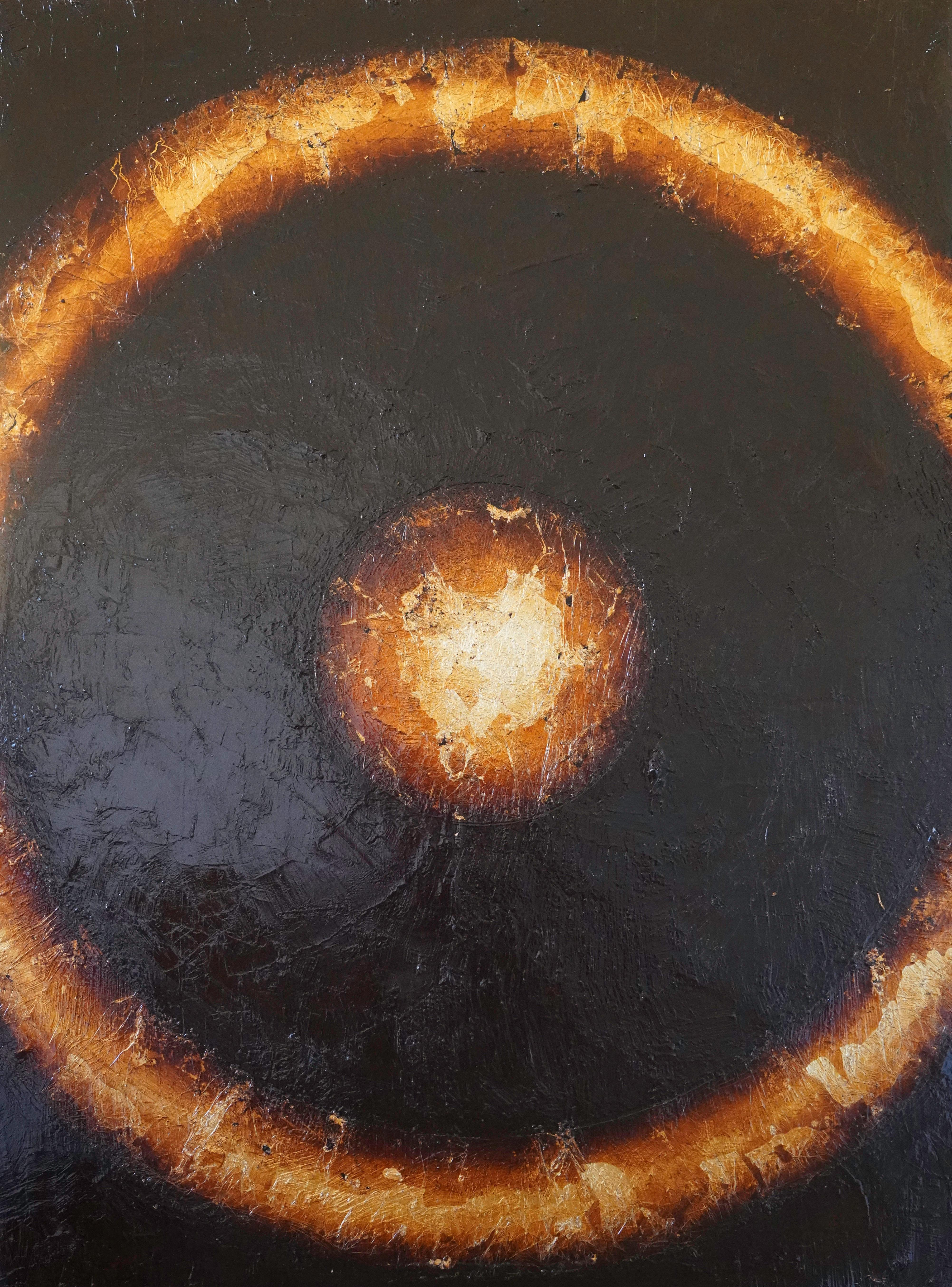 Oil and Gold Leaf on Canvas

“Everyone who has drawn a circle knows that this center point must exist for its' construction. This middle point stands for centralized power, the base or heart of all energy. In a transferal sense it is God, the cosmic