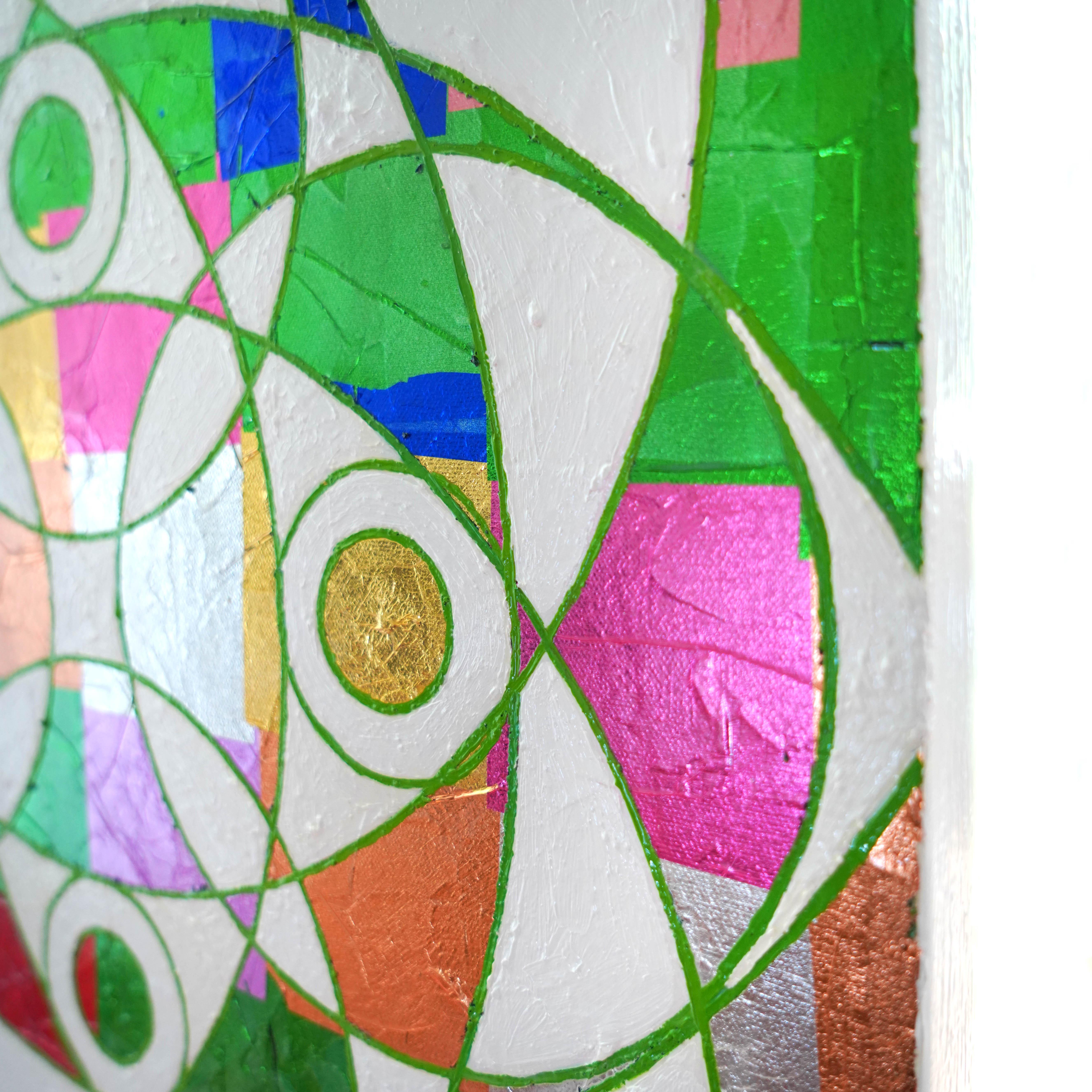Oil and Metallic Leaf on Canvas

Mixing numerology, sacred geometry, and symbology with inspiration from contemporary art and interior design, Unity In Color explores the colorful world of the 7 chakras of the body to bring harmony to the mind,
