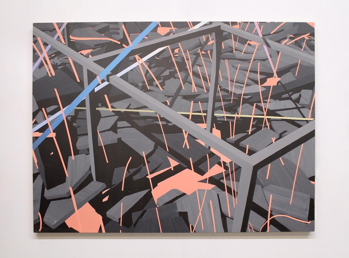 Pintura Acrílica Abstracta Gráfica Mapa de Arquitectura Geométrica Tecnológica Contemporánea