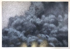 Contemporary Layered 3D Abstract Fire Painting American Large Orange Blue Grey