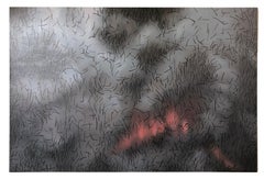 Pittura contemporanea a strati 3D astratta del fuoco americana grande arancione blu grigio