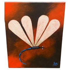 Kym Hart (1963 - ) Dragonfly (Red, Blue, Pink) Oil on Canvas Painting 25 x 20cm.