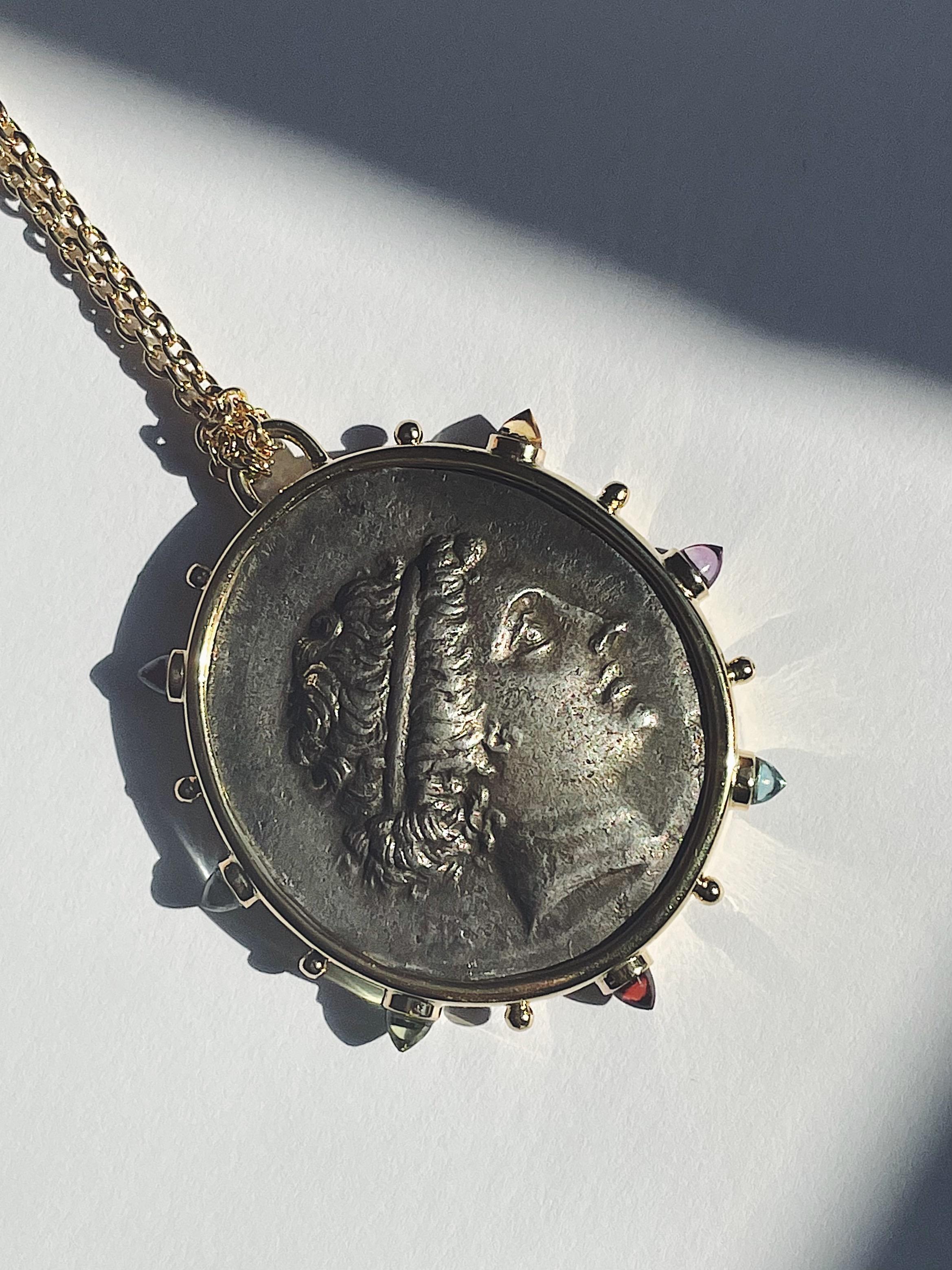 Kyme Antica Moneta d'Argento 18 Carati Citrino Ametista Topazio Cabochon Medaglione In condizioni Nuovo in vendita a London, GB