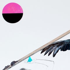 CHRYSALIS -surreal painting with glitter of woman and bird (vulture)