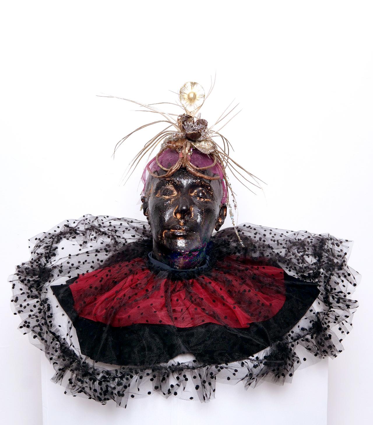 Kymia Nawabi Figurative Sculpture - CREST - sculpture with fabric and headdress