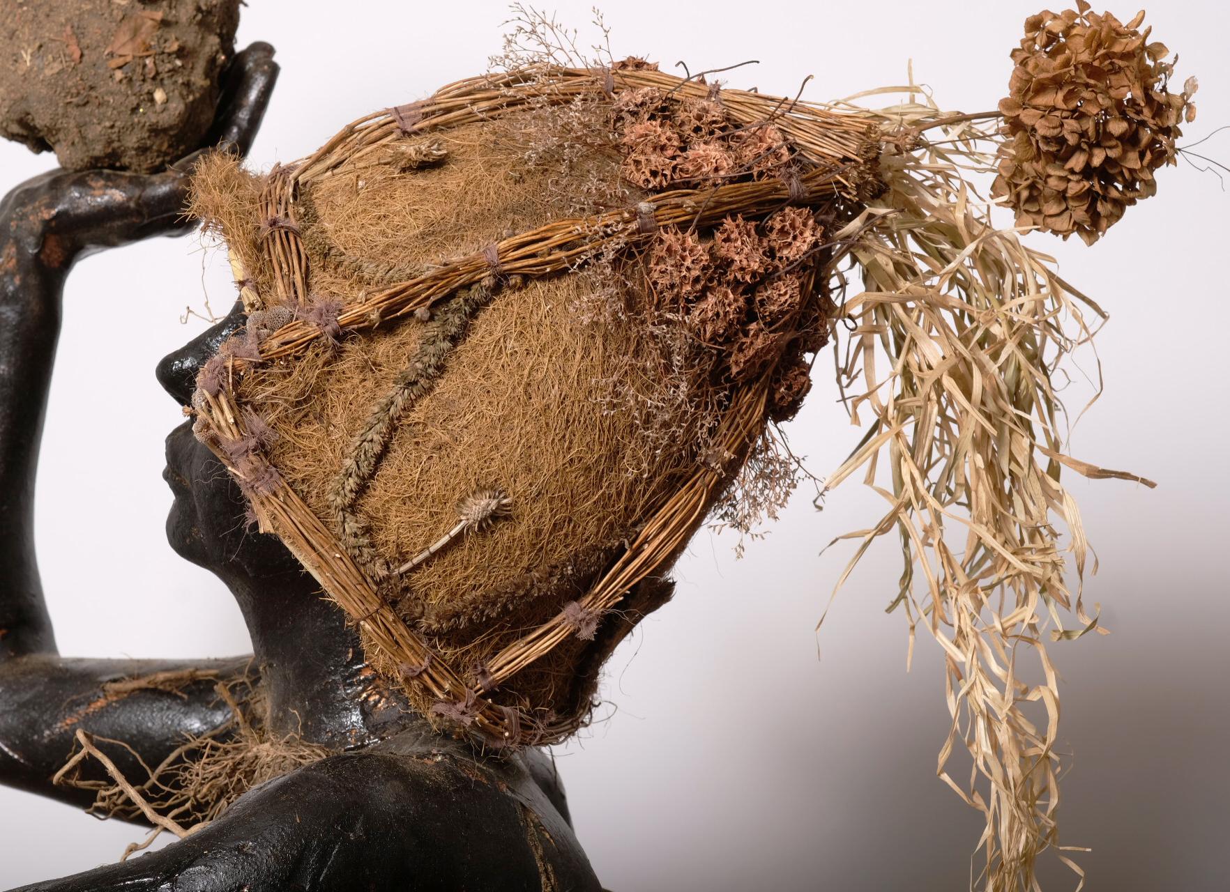 SALUTE- surrealist sculpture with human figure  - Brown Figurative Sculpture by Kymia Nawabi