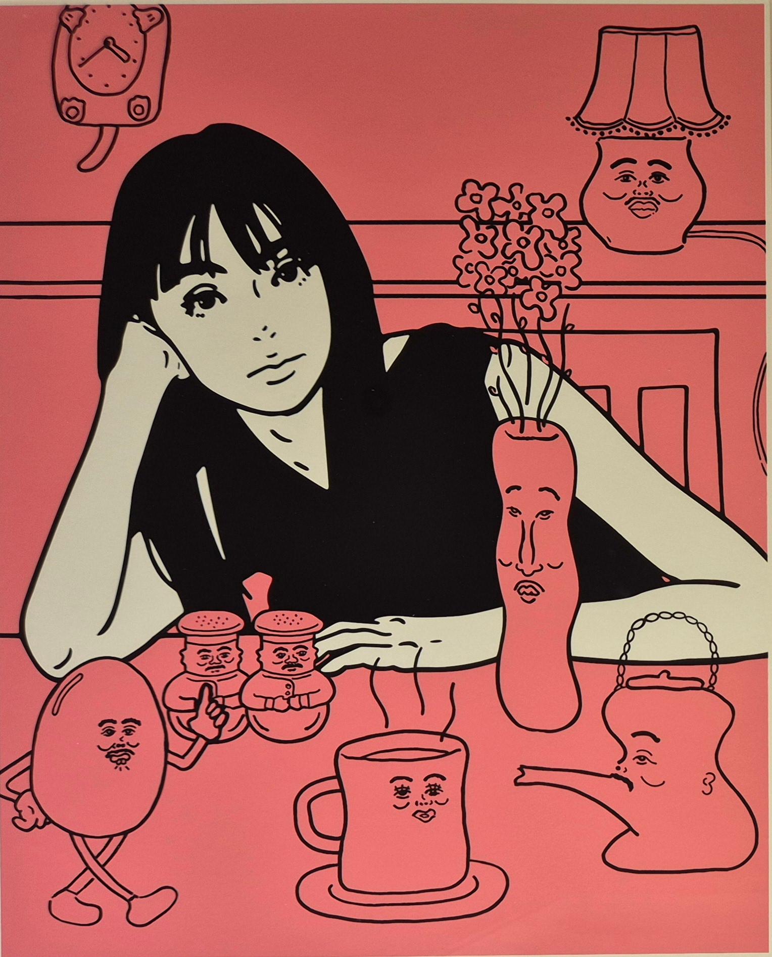 KYNE & Nonchelee
Untitled (Pink)
Silkscreen 
Hand-signed by artist, Signed by Noncheleee lower left, signed and numbered by KYNE lower right
Edition 32 / 100
Image size: 52 x 42 cm
Frame size: 75 x 64.5 cm
