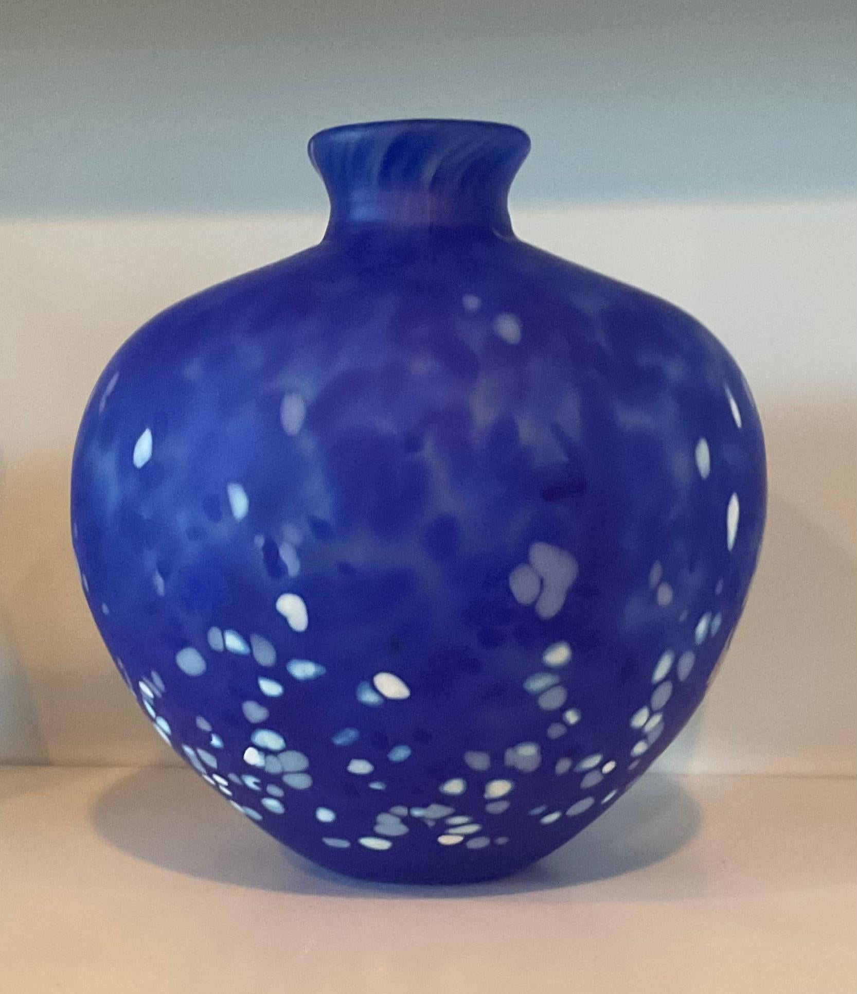 Kyohei Fujita Japanese Studio Glass Vase Signed by the Artist Vibrant Blue 1