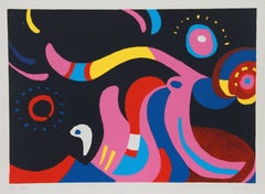 "Flamboyant" Abstract Figurative Serigraph by Kyohei Inukai, 1979
