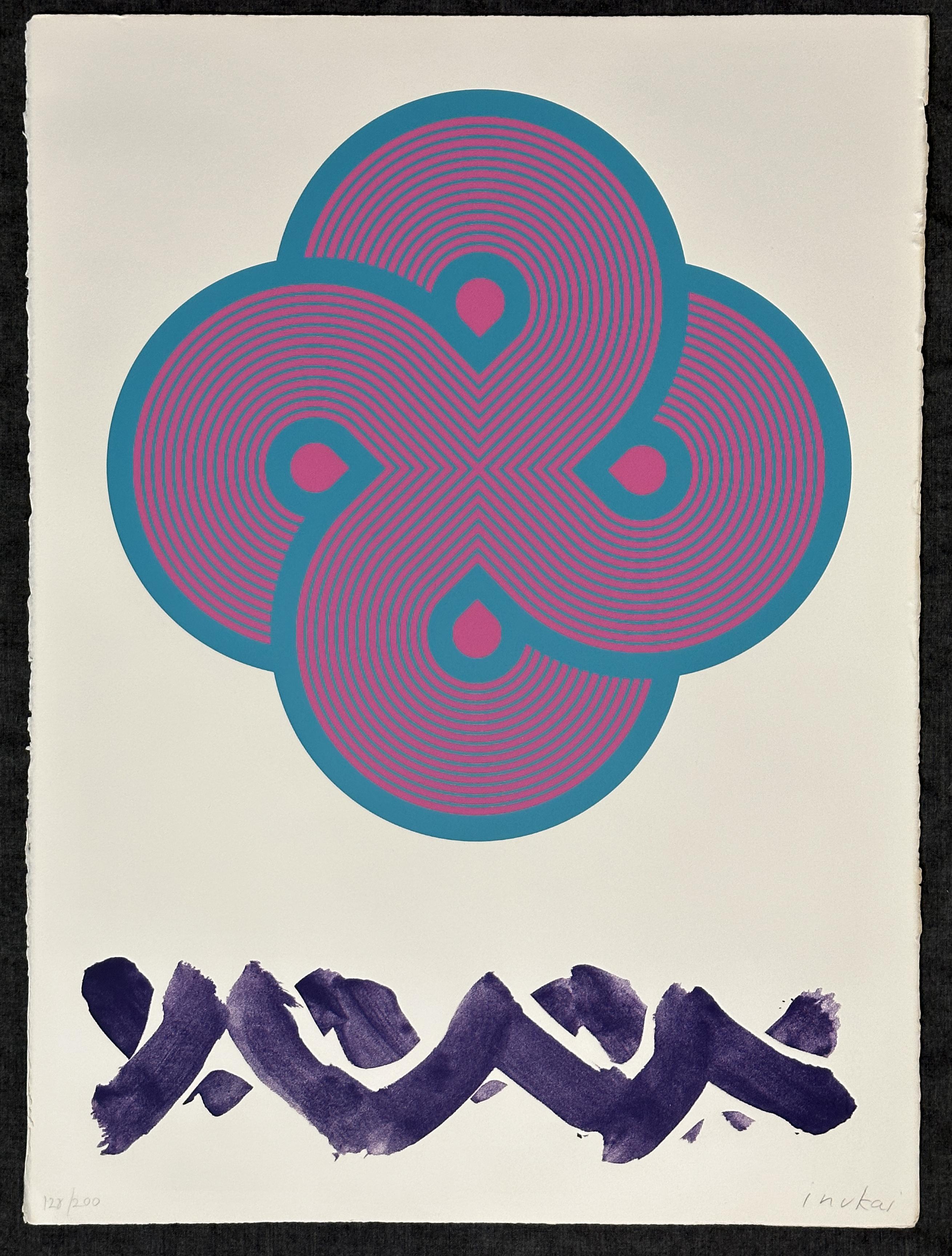 Kyohei Inukai
Life Forces - 1978
Print - Silkscreen   30'' x 22½'' in
Edition: signed in pencil and marked 128/200

Since the 1940s, Kyohei Inukai has created his own brand of illusionary art. Distinctively fine edges and careful tonal variations