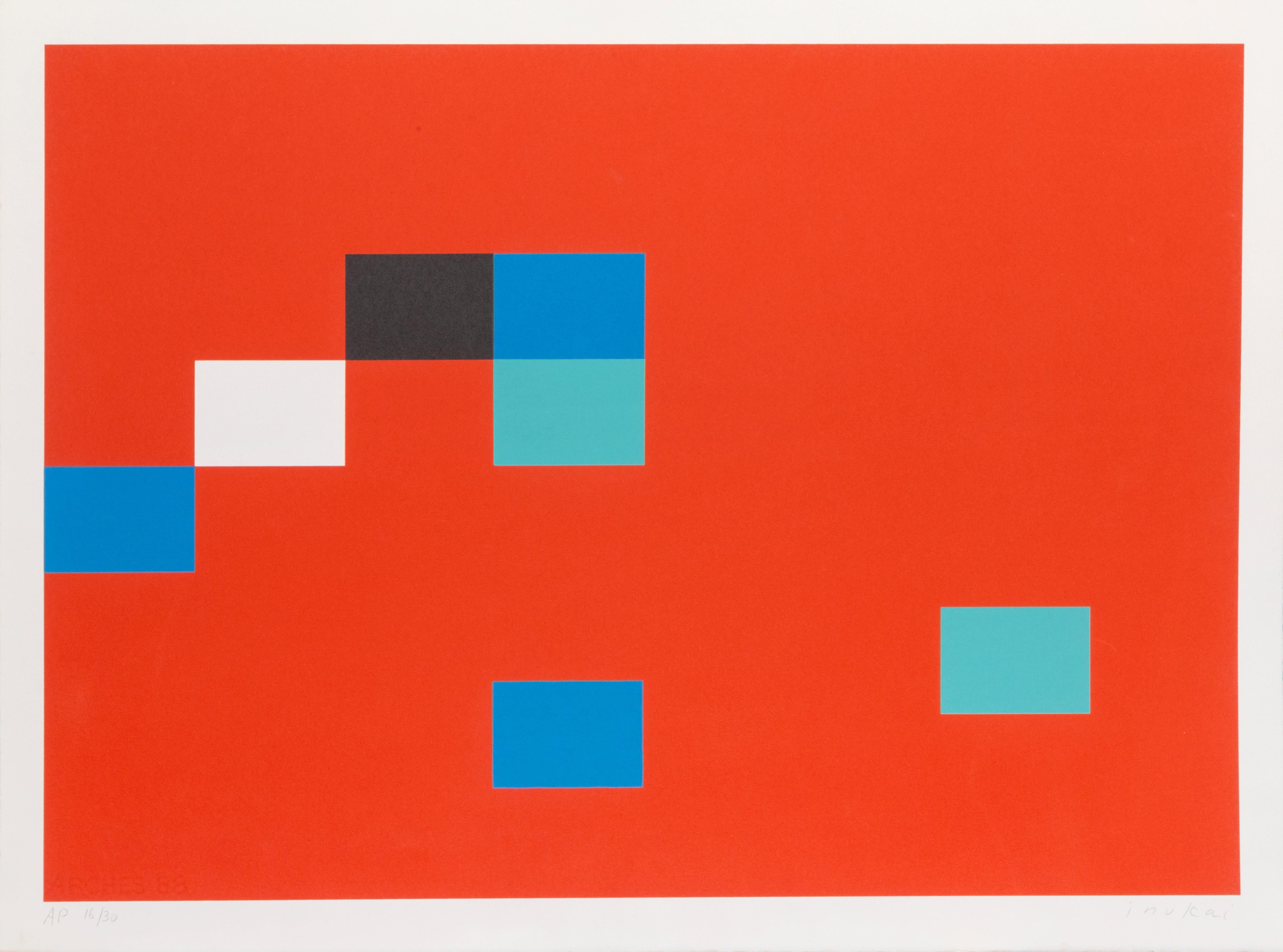 Kyohei Inukai Abstract Print - Seven Units on Red