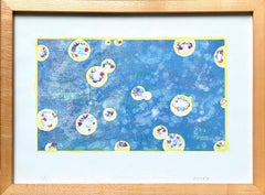 Artista giapponese, monoprint astratto originale incorniciato, unico nel suo genere, in blu