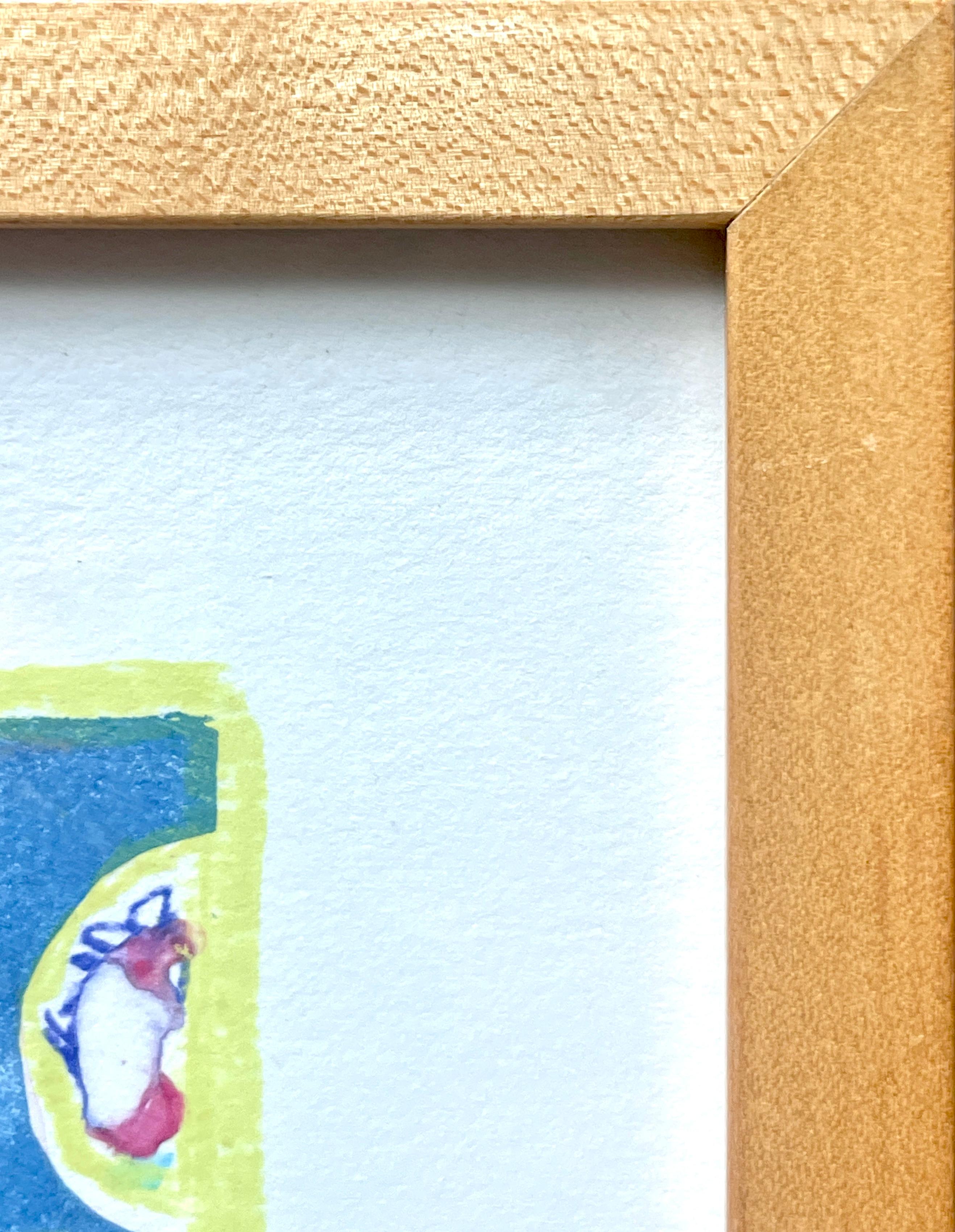 Japanese woman artist, one-of-a-kind framed original abstract monoprint in blue For Sale 4