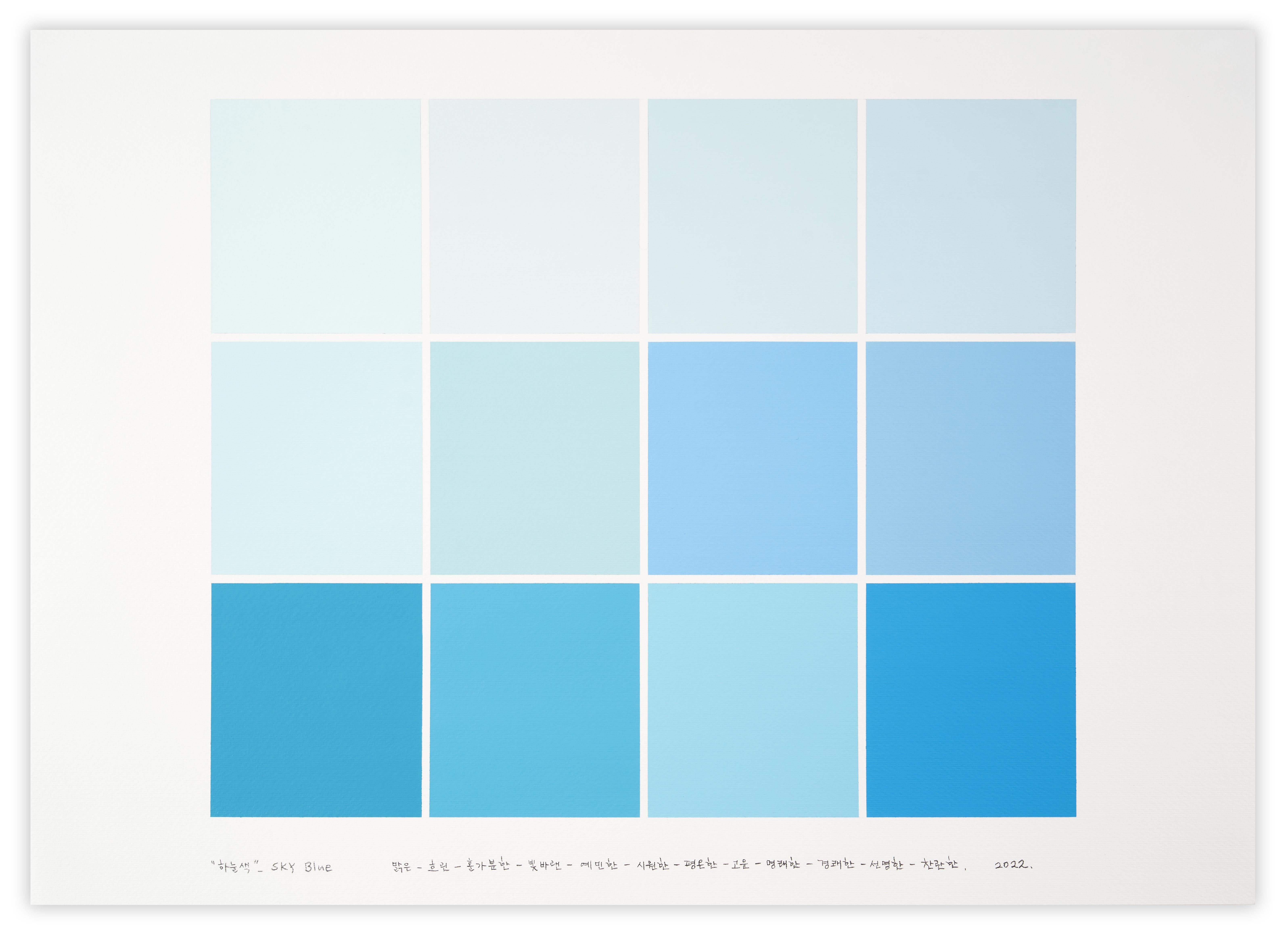 Abstract Drawing di Kyong Lee - Disegno per Colore come aggettivo-nome 8 (Blu cielo) (Pittura astratta)
